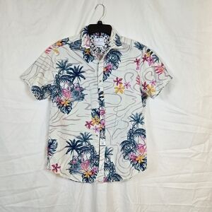 Denim & Flower Men's White Tropical Flamingo Hawaiian Poplin Aloha Shirt Med NWT
